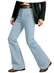 Houndstooth Patten Men Bell Bottom Pants Vintage Adjustable Waist Flared Trousers 60s70s Disco Man Slim Fit Pant For Dance Party