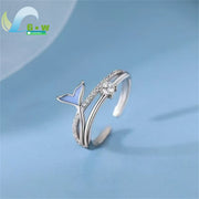 Mermaid Theme Adjustable Open Ring Blue Crystal Fish Tail Korean Minimalist Forest Style Stackable Finger Jewelry for Women Girl