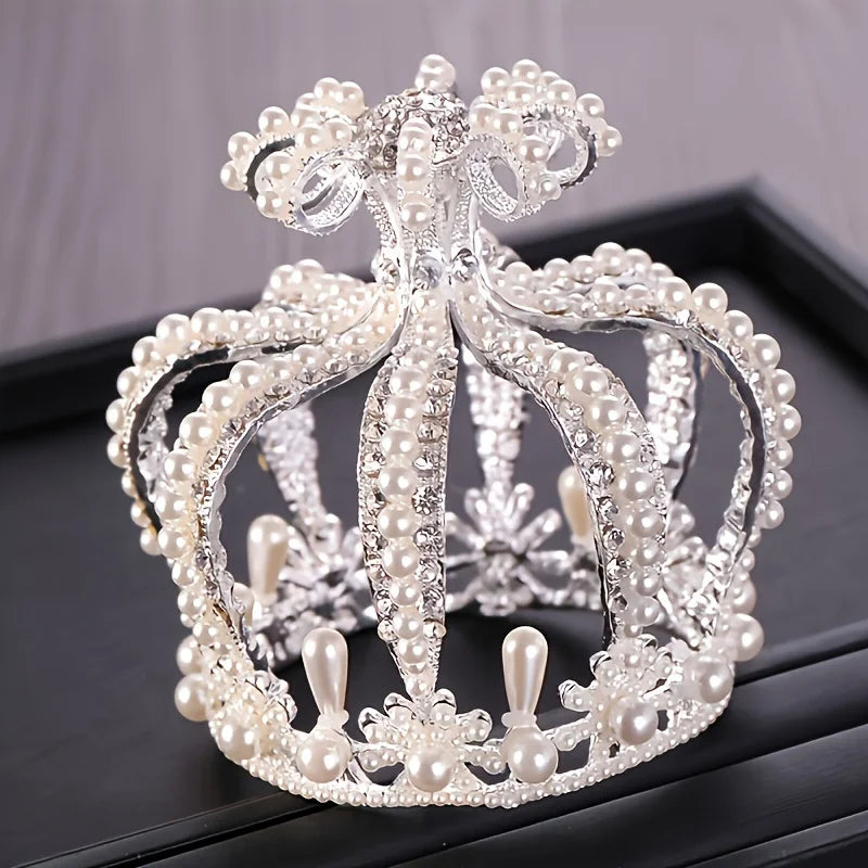 Baroque Round Crown Tiara Headband For Women Party Cake Brithday Bridal Wedding Hair Accessories Jewelry Crown Tiara Gift