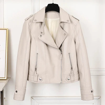 New Pink/beige/black Women's Clothing Short Motorcycle PU Leather Jacket Korean Version of the Spring and Autumn Jacket Coats