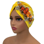 Diamonds Flower Women's Turban Cap African Head Wraps Nigeria Wedding Party Headpiece Female Headwear Twisted Headsarf Hat