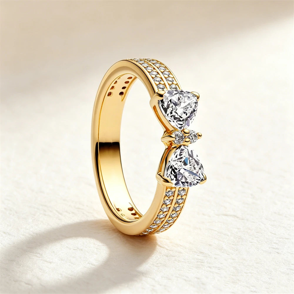 2026 New 925 Silver Sun Star Moon Bow Ring, Size 6 7 8 9, Suitable for European Women's Original Charm High Jewelry Gifts