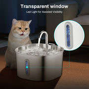 Stainless Steel USB Pet Water Fountain — 2.2 L, Base Configuration