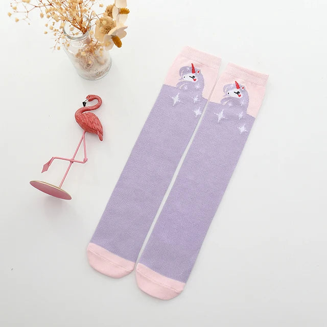 Spring Autumn Girls Cotton Ankle Short Lovely Stockings Cartoon Unicorn Kids Child Knee High Socks Infant Baby Over Knee Socks