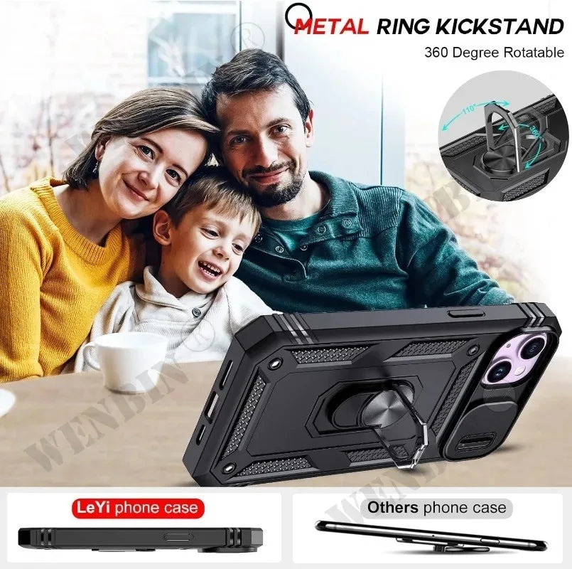 Case For iPhone 16 15 14 13 12 11 Pro Max Plus Mini XR XS X 8 7 Plus 7 8 SE  Heavy Duty with Camera 360 Degree Kickstand Cover
