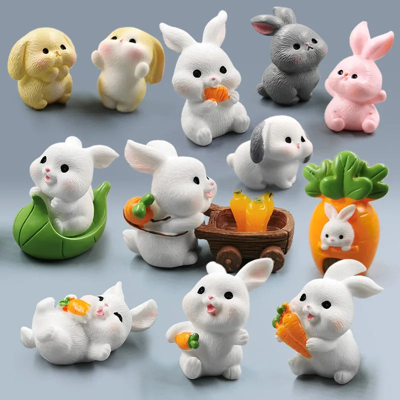 Mini Resin Rabbit Garden Figurine Set