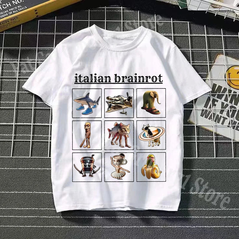 Tralalero Tralala Cotton T-shirt Kids Anime Tungtung Sahur Brainrot Tees Boy Girl Summer Short Sleeve Children Clothes Tops Gift