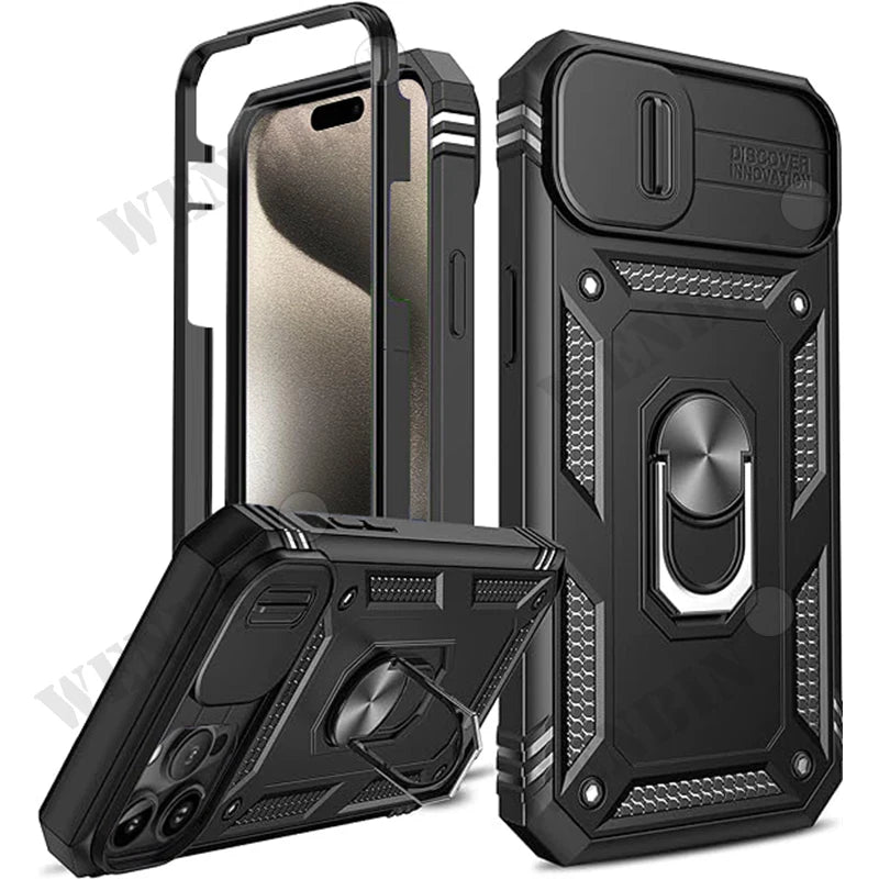 Case For iPhone 16 15 14 13 12 11 Pro Max Plus Mini XR XS X 8 7 Plus 7 8 SE  Heavy Duty with Camera 360 Degree Kickstand Cover