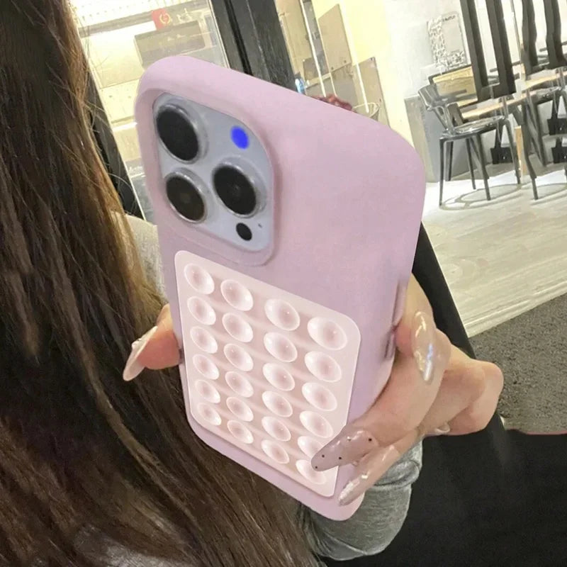 3D Suction Cup Stand Litchi Pattern Phone Case For iPhone 18 17 16 15 Pro Max Plus 16E 14 13 12 11 Pro Max X XS Shockproof Cover