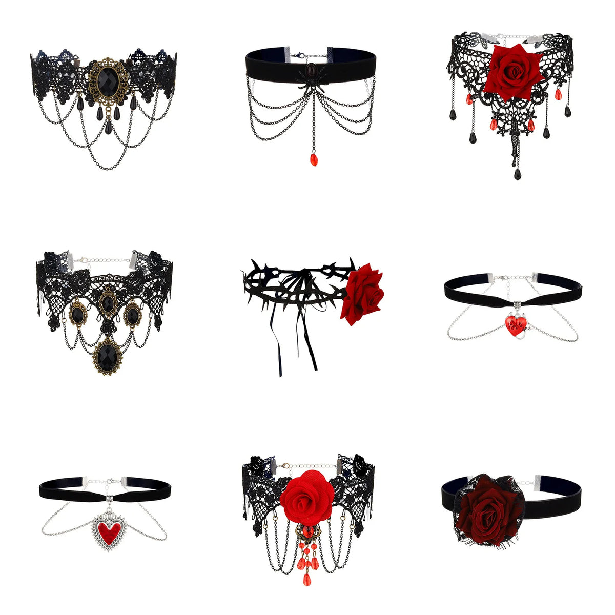 Gothic Style Choker Necklace For Women Personalized Lace Rose Blossom Neck Chain Niche Lolita Neck Accessory Halloween Jewelries