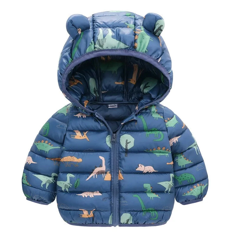 Kids Boys Baby Hooded Lightweight Jacket Cartoon Dinosaur Zipper Coats Girls Autumn Winter Warm Christmas Outerwear 0-5 Year Old