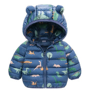 Kids Boys Baby Hooded Lightweight Jacket Cartoon Dinosaur Zipper Coats Girls Autumn Winter Warm Christmas Outerwear 0-5 Year Old