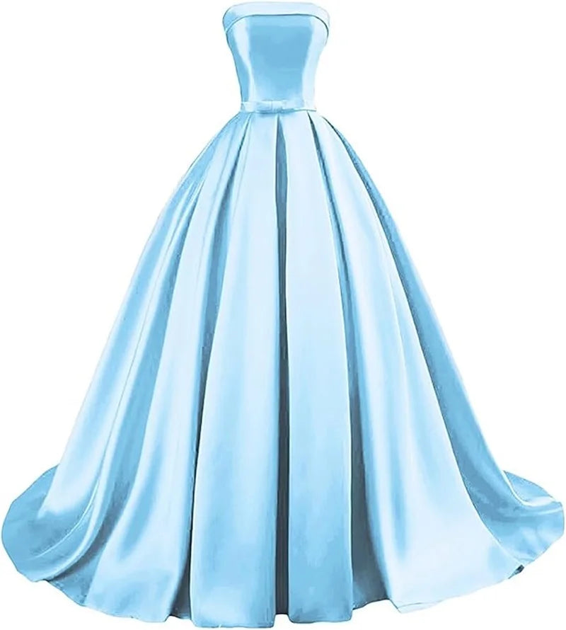 Customized Strapless Satin Prom Dresses robes de soirée Long A-line Formal вечернее платье Evening Party Gowns with Pockets