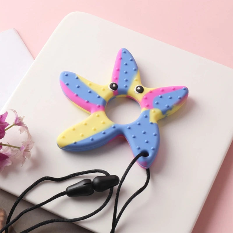 BPA Free Silicone Baby Teether Cartoon Newborn Sensory Chew Necklace Pendant Teething Toys for Autism ADHD Special Care Teethers