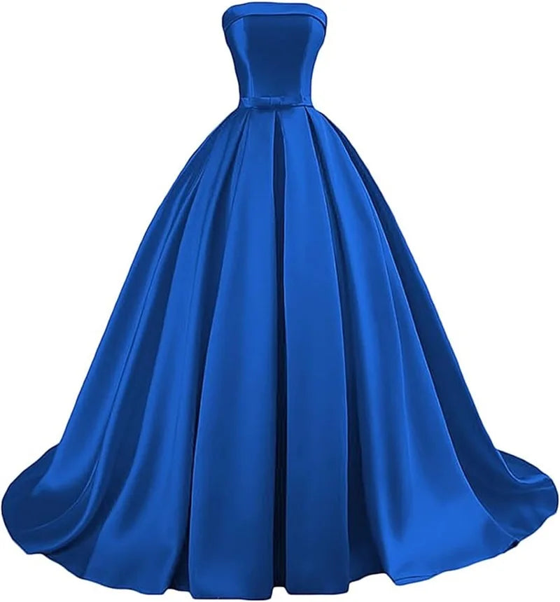 Customized Strapless Satin Prom Dresses robes de soirée Long A-line Formal вечернее платье Evening Party Gowns with Pockets