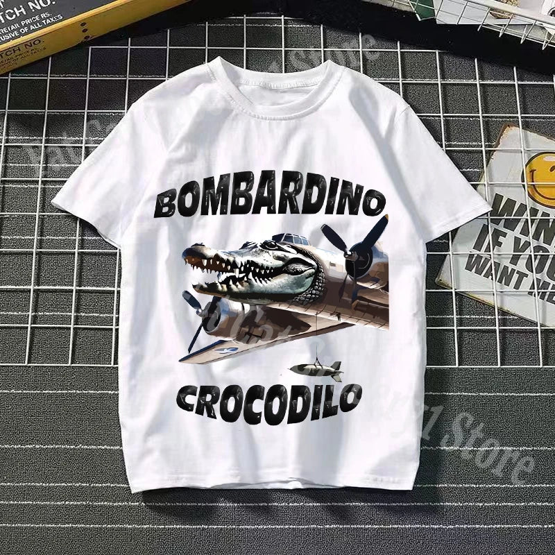 Tralalero Tralala Cotton T-shirt Kids Anime Tungtung Sahur Brainrot Tees Boy Girl Summer Short Sleeve Children Clothes Tops Gift