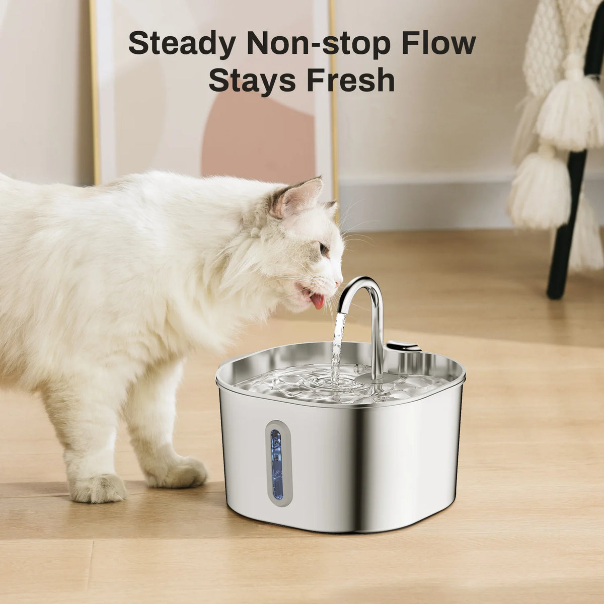 Stainless Steel USB Pet Water Fountain — 2.2 L, Base Configuration