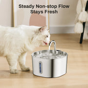 Stainless Steel USB Pet Water Fountain — 2.2 L, Base Configuration