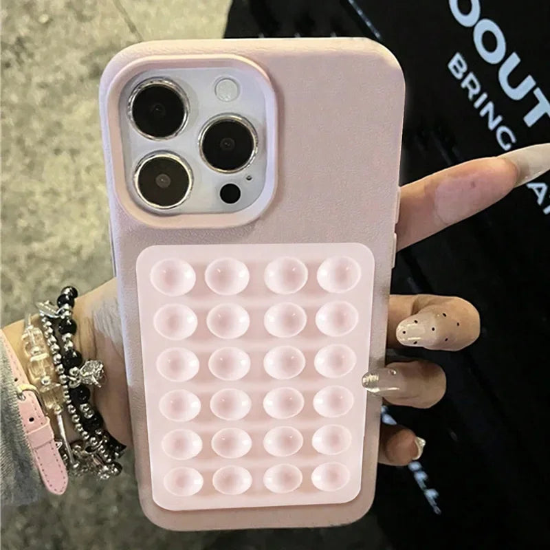 3D Suction Cup Stand Litchi Pattern Phone Case For iPhone 18 17 16 15 Pro Max Plus 16E 14 13 12 11 Pro Max X XS Shockproof Cover