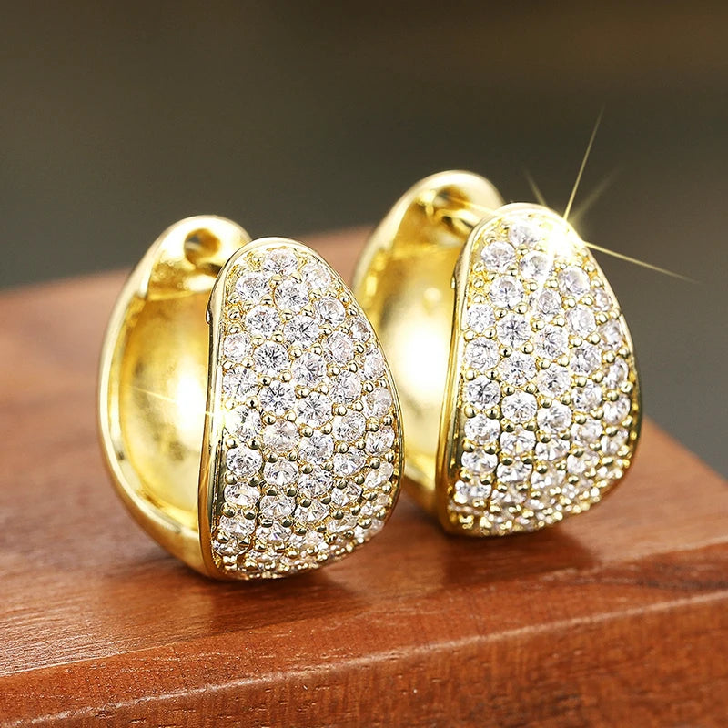 Huitan Charming Lady Hoop Earrings Circle Design Inlaid Bright Cubic Zirconia Trendy Jewelry Accessories for Daily Party Wedding
