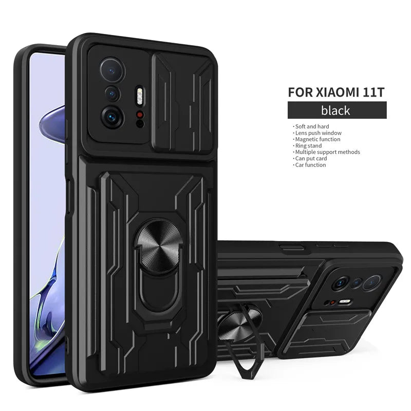 For Xiaomi 11T 11 T Pro Case Magnetic Ring Armor Card Slot Phone Cases for Xiaomi Mi 11T 11TPro Mi11T Stand Holder Back Cover