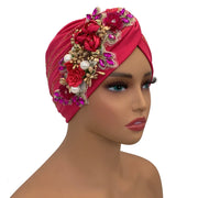 Diamonds Flower Women's Turban Cap African Head Wraps Nigeria Wedding Party Headpiece Female Headwear Twisted Headsarf Hat