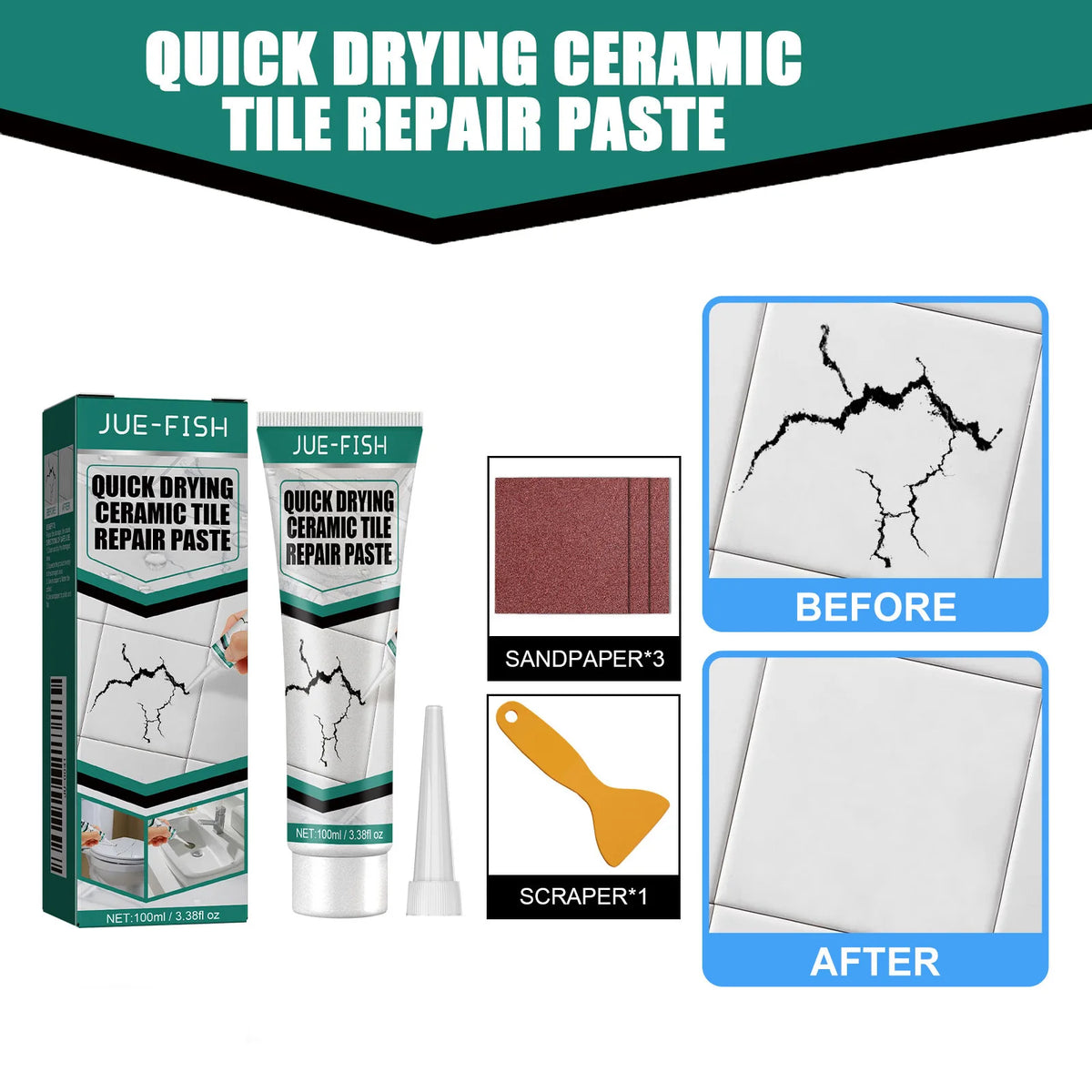 Quick Drying Ceramic Tile Repair Paste Waterproof Crack Filler Adhesive For Bathroom Kitchen Porcelain Marble Bathtub Toilet Kit