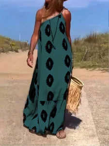 Women's Sleeveless Sloping Shoulder Dress Bohemian Printed Loose Dress Summer Sexy Party Dresses
