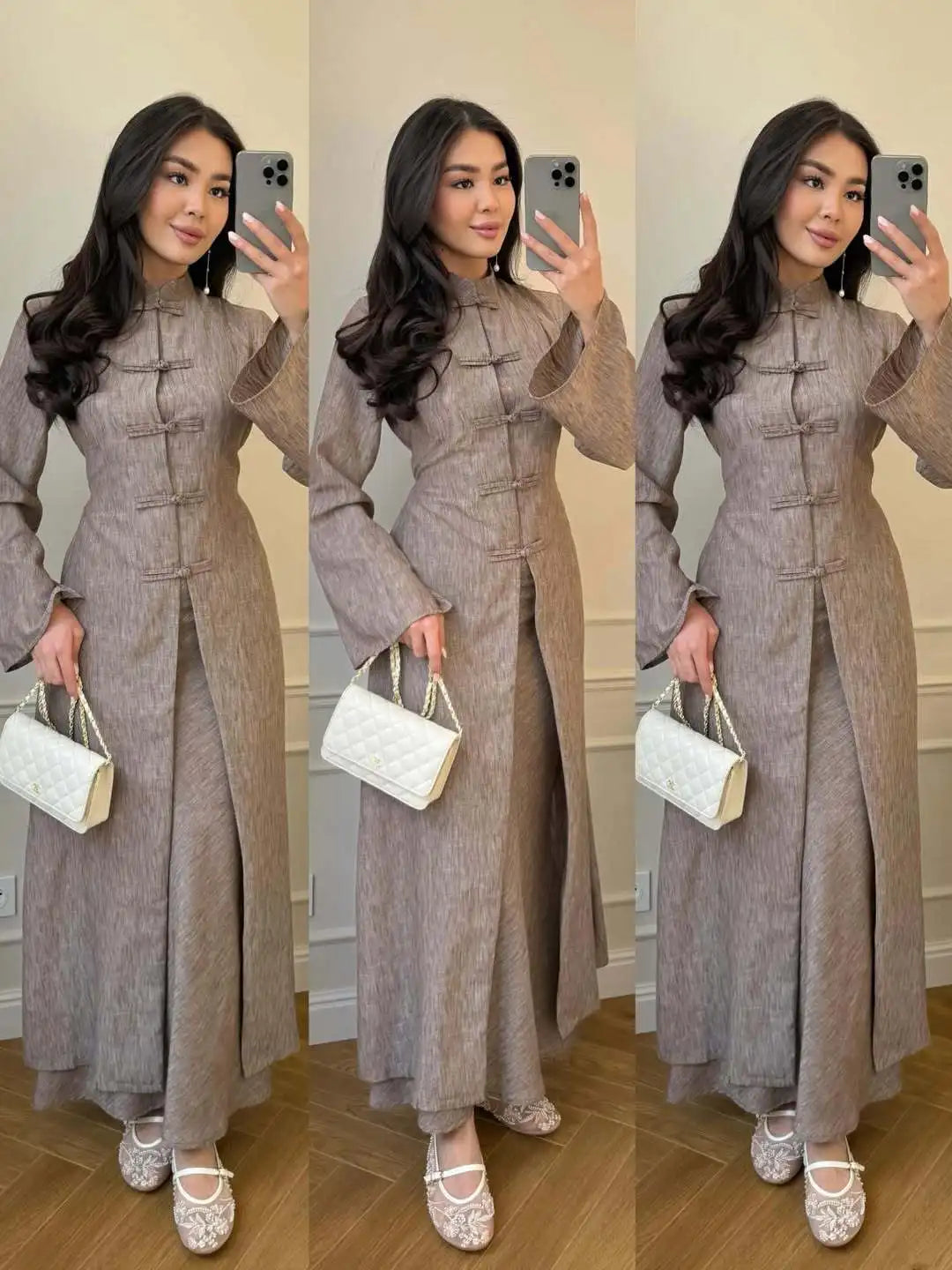 Eid Skirt Suit Women Long Coat Skirts 2 Piece Set Ramadan Single Breasted Morocco Dubai Muslim Robe Ensemble Arabic Outfits