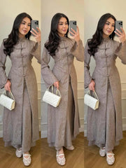 Eid Skirt Suit Women Long Coat Skirts 2 Piece Set Ramadan Single Breasted Morocco Dubai Muslim Robe Ensemble Arabic Outfits