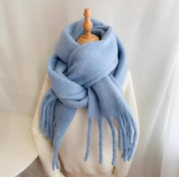 Women's Soft Polyester Tassel Scarf — Long Solid-Color Wrap