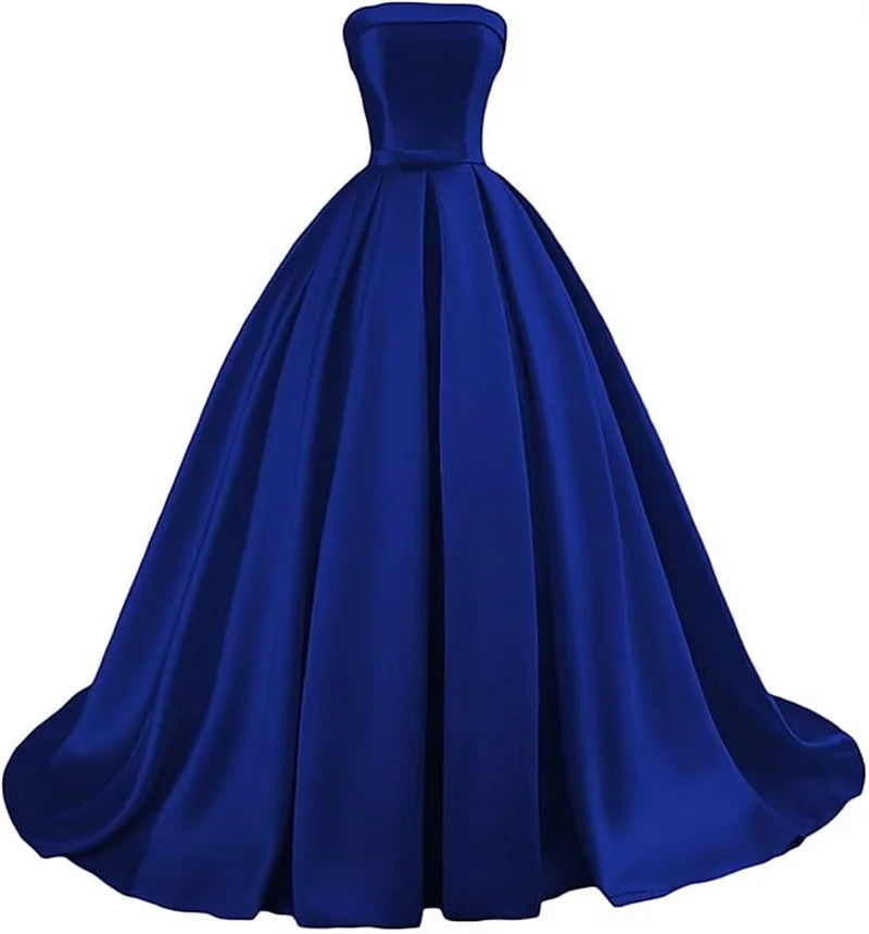 Customized Strapless Satin Prom Dresses robes de soirée Long A-line Formal вечернее платье Evening Party Gowns with Pockets