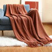 Acrylic Knit Throw Blanket with Tassels — Solid Colors, Three Sizes