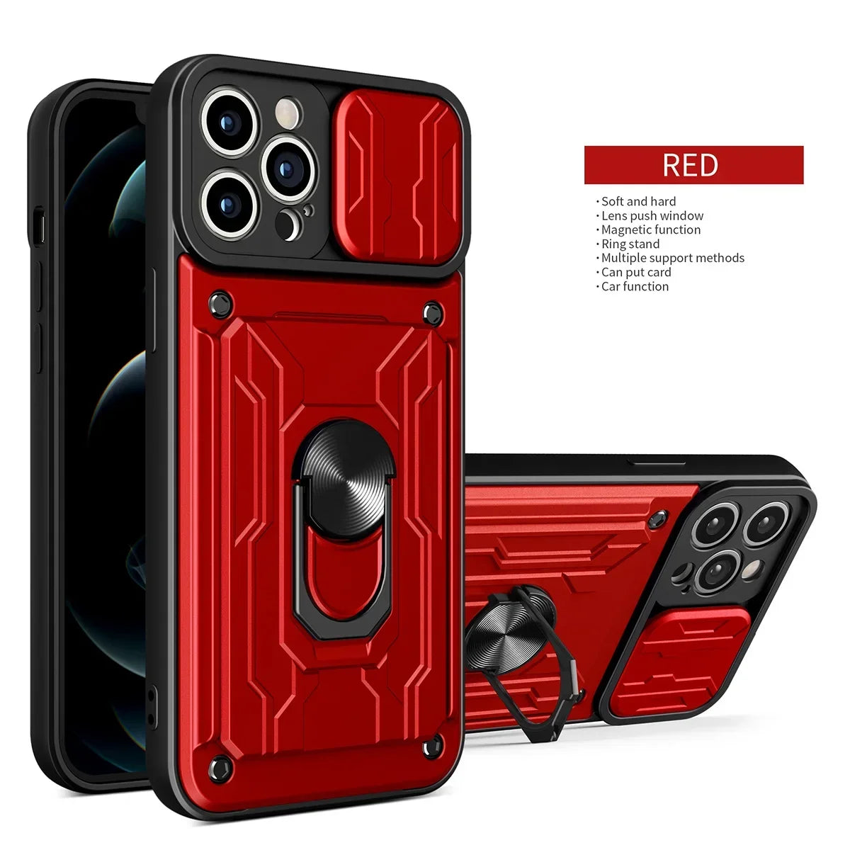 Luxury Shockproof Case For iPhone 17 16 15 14 13 Pro Max 12 11 XR X 8 7 Plus SE2/SE3 Rotation Metal Ring Stand And Card Slot
