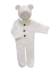 2pc/set Baby Outfits  Newborn Photography Props Romper Bear Jumpsuit Crochet Hat Wool Baby Boy Girl Animal Photo Prop