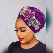 Diamonds Flower Women's Turban Cap African Head Wraps Nigeria Wedding Party Headpiece Female Headwear Twisted Headsarf Hat