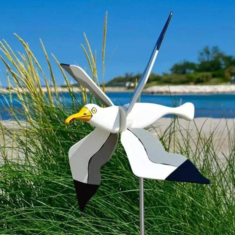 Plastic Seagull Garden Wind Spinner with Iron Pole — 1 Piece