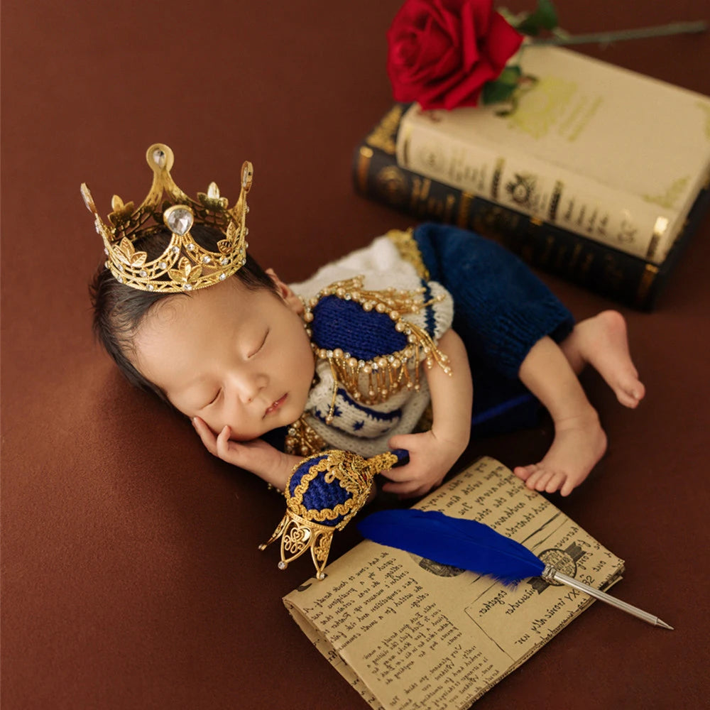 ❤️Newborn Photography Clothing Crown*2+Jumpsuit+Scepter 4Pcs/set Baby Boy Photo Props Accessories King Clothes Outfits