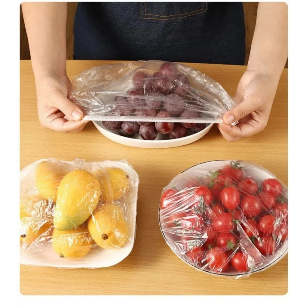 100/200Pcs Disposable Shower Cap for Hair Fresh-keeping Cover Food Storage Covers Food Grade Bowl Plate Cover Plastic Seal Wrap