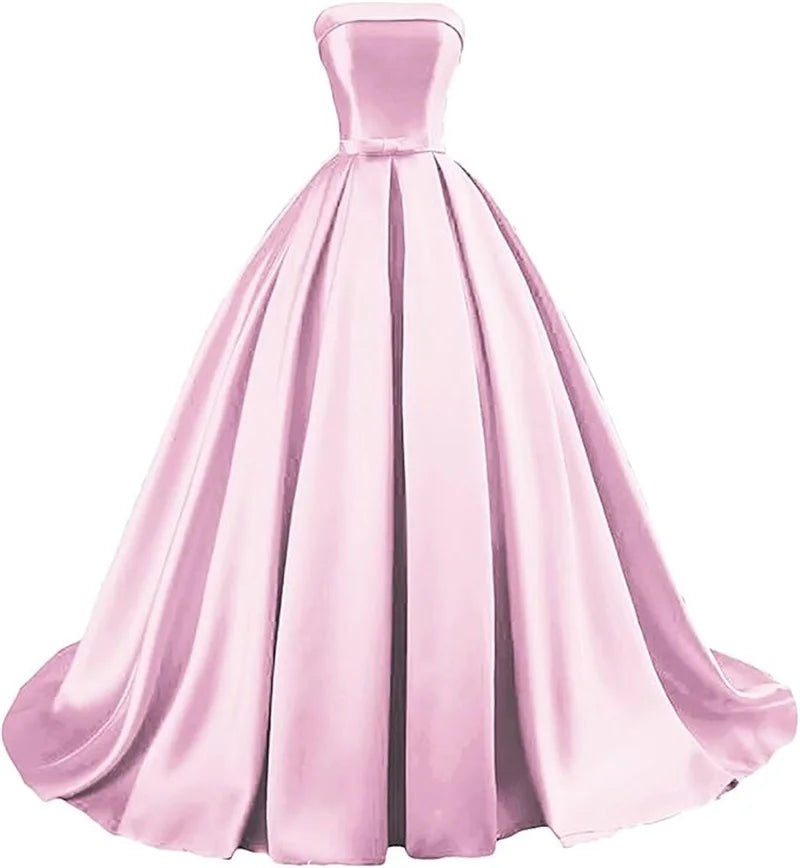 Customized Strapless Satin Prom Dresses robes de soirée Long A-line Formal вечернее платье Evening Party Gowns with Pockets