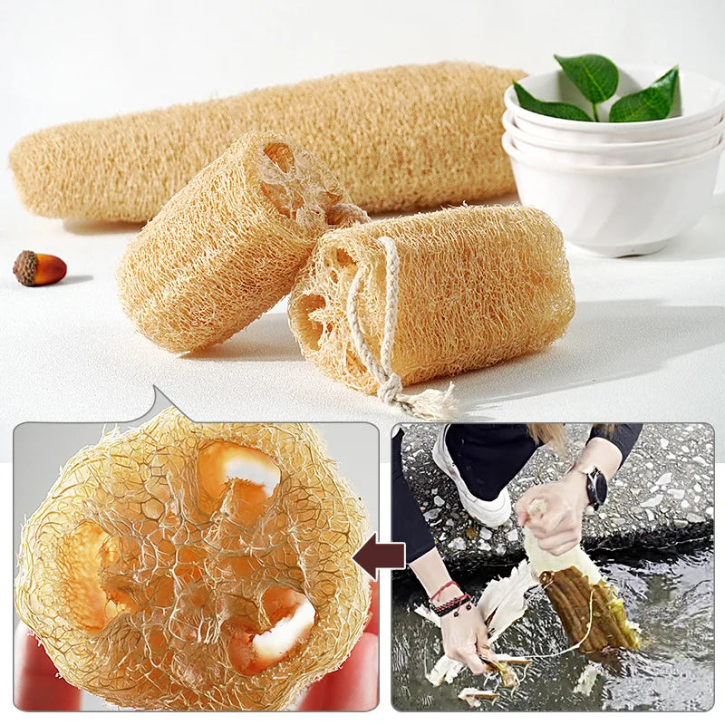 Natural Loofah Luffa Sponge Biodegradable Strong Cleaning Sponge Long Non-stick Dishwashing Artifact Pot Brush Dish Towels