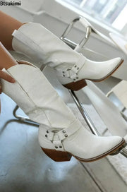 Cow Print Chunky Heel Western Boots