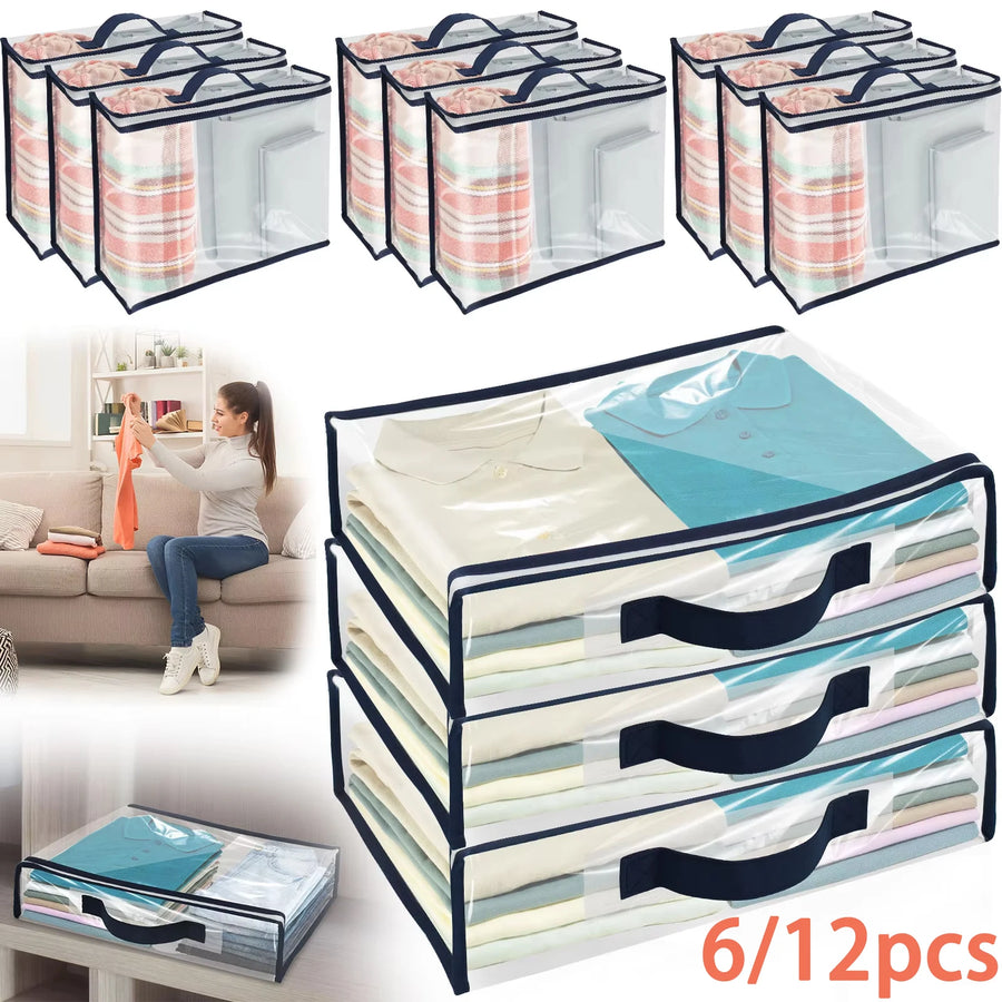 6/12Pcs Bed Sheet Storage Bags PVC Waterproof Clothes Blankets Packing Box Waterproof Dustproof Clear Zippered Pillow Bedding
