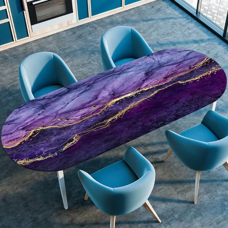 Marble Textured Printed Oval Tablecloth, Marble Style Tablecloth with Elastic Band and Edge Closure, Oval Table Cover