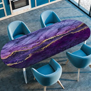 Marble Textured Printed Oval Tablecloth, Marble Style Tablecloth with Elastic Band and Edge Closure, Oval Table Cover