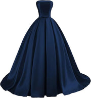 Customized Strapless Satin Prom Dresses robes de soirée Long A-line Formal вечернее платье Evening Party Gowns with Pockets