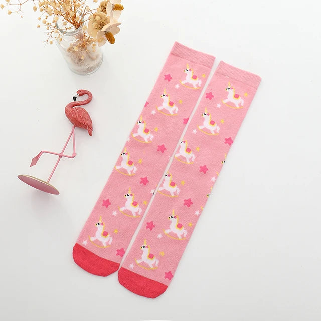 Spring Autumn Girls Cotton Ankle Short Lovely Stockings Cartoon Unicorn Kids Child Knee High Socks Infant Baby Over Knee Socks