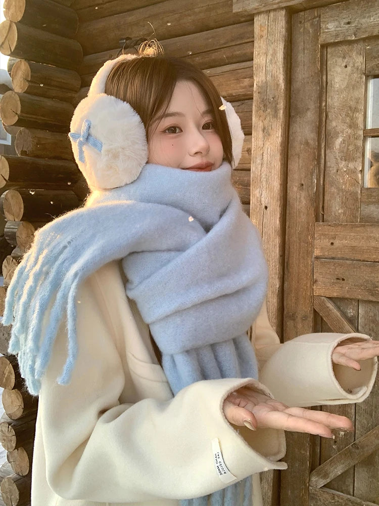 Women's Soft Polyester Tassel Scarf — Long Solid-Color Wrap