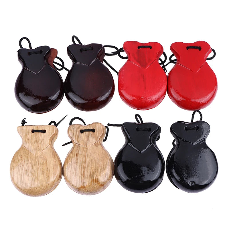 2Pcs Traditional Castanet Wood Spanish Flamenco Dance W String Hand Clapper Children Percussion Instrument
