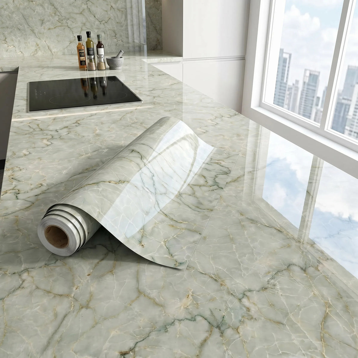 Marble Self Adhesive Wallpaper Waterproof Oil Proof Peel Stick Sticker for Kitchen Countertop Cabinet Furniture Wall Home Renova